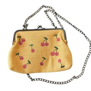 Yellow Cherry Embroidered Chain Bag